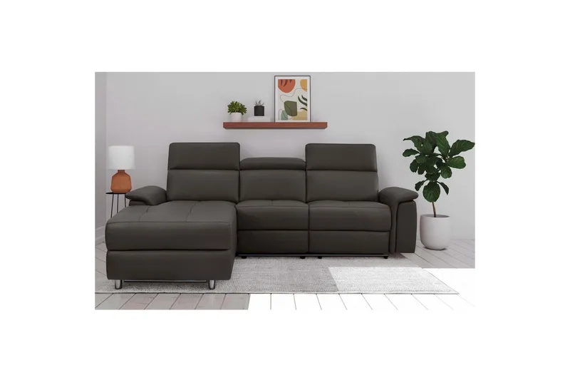 Kulmasohva 3-istuttava Pareli Ruskea, Nahka/PU, Vasen Manuaalinen Levitettävä Tuoli - Ruskea, Nahka/PU, Vasen Manuaalinen Levitettävä Tuoli - Huonekalut - Sohva - Nahkasohva