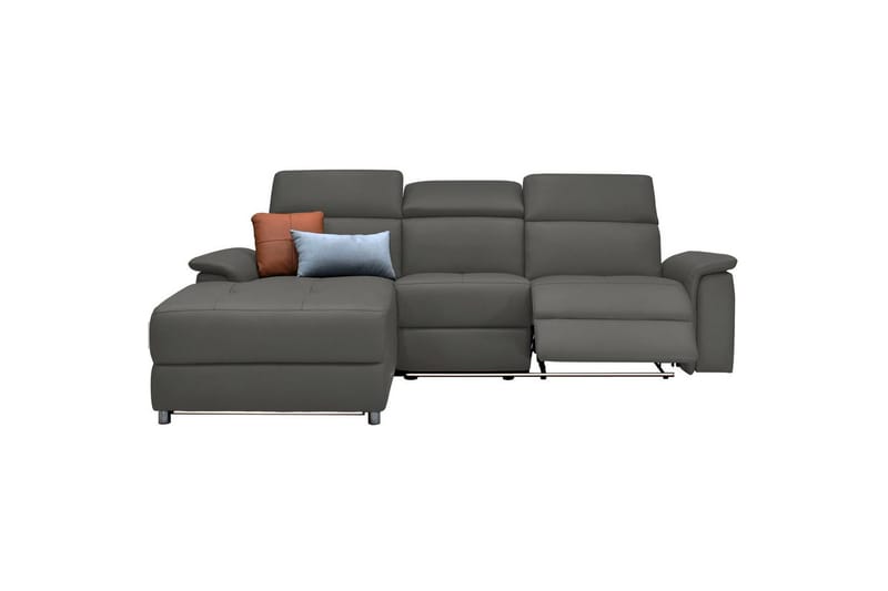 Kulmasohva 3-istuttava Pareli Harmaa, Nahka/PU, Vasen Manuaalinen Levitettävä Tuoli - Harmaa, Nahka/PU, Vasen Manuaalinen Levitettävä Tuoli - Huonekalut - Sohva - Nahkasohva