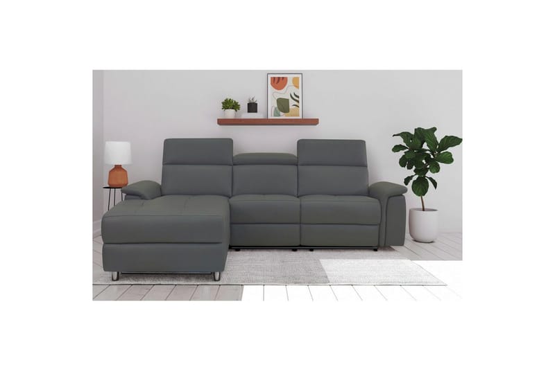 Kulmasohva 3-istuttava Pareli Harmaa, Nahka/PU, Vasen Manuaalinen Levitettävä Tuoli - Harmaa, Nahka/PU, Vasen Manuaalinen Levitettävä Tuoli - Huonekalut - Sohva - Nahkasohva