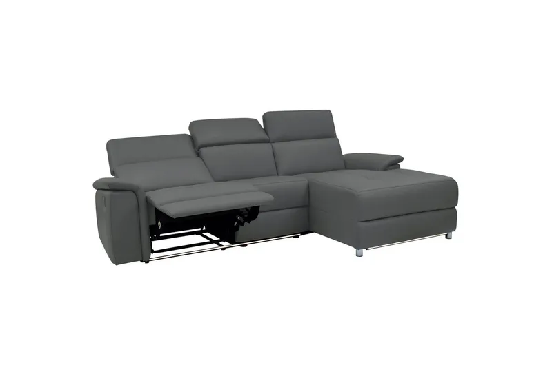 Kulmasohva 3-istuttava Pareli Harmaa, Nahka/PU, Sähköinen oikea lepohuone - Harmaa, Nahka/PU, Sähköinen oikea lepohuone - Huonekalut - Sohva - Nahkasohva