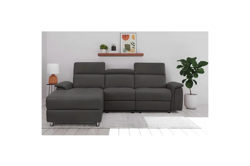 Kulmasohva 3-istuttava Pareli Ruskea, PU, Vasen Sähkökäyttöinen Levitettävä Tuoli - Ruskea, PU, Vasen Sähkökäyttöinen Levitettävä Tuoli - Huonekalut - Sohva - Nahkasohva