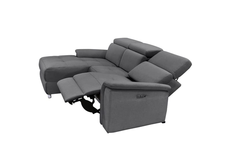 Kulmasohva 3-istuttava Pareli Harmaa, Hiekkakangas, Vasen Sähkökäyttöinen Levitettävä Tuoli - Harmaa, Hiekkakangas, Vasen Sähkökäyttöinen Levitettävä Tuoli - Huonekalut - Sohva - Mekanismisohva