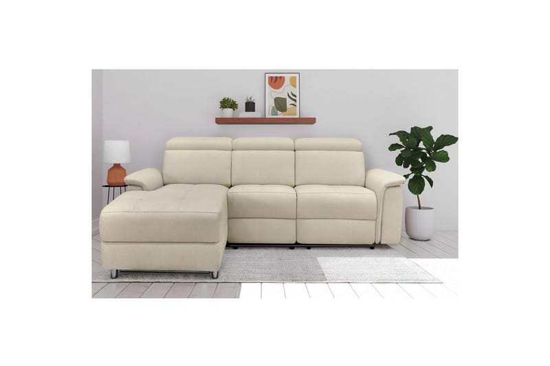 Kulmasohva 3-istuttava Pareli Valkoinen, Sunday-kangas, Vasen Manuaalinen Levitettävä Tuoli - Valkoinen, Sunday-kangas, Vasen Manuaalinen Levitettävä Tuoli - Huonekalut - Sohva - Mekanismisohva