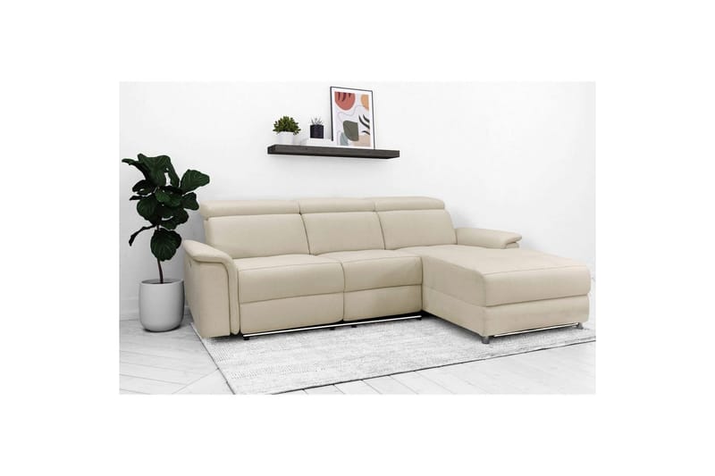 Kulmasohva 3-istuttava Pareli Valkoinen, Hiekkakangas, Sähköinen oikea lepohuone - Valkoinen, Hiekkakangas, Sähköinen oikea lepohuone - Huonekalut - Sohva - Mekanismisohva