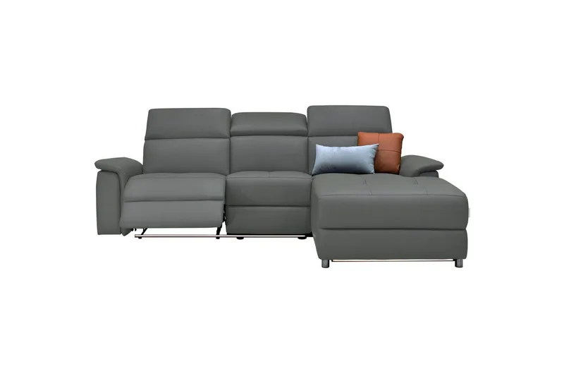 Kulmasohva 3-istuttava Pareli Harmaa, Nahka/PU, Sähköinen oikea lepohuone - Harmaa, Nahka/PU, Sähköinen oikea lepohuone - Huonekalut - Sohva - Nahkasohva