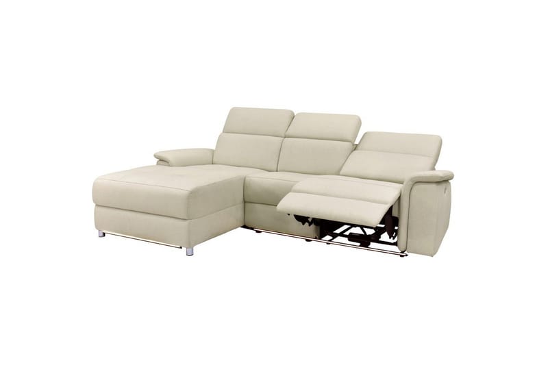 Kulmasohva 3-istuttava Pareli Valkoinen, Sunday-kangas, Vasen Manuaalinen Levitett ävä Tuoli - Valkoinen, Sunday-kangas, Vasen Manuaalinen Levitettävä Tuoli - Huonekalut - Sohva - Mekanismisohva