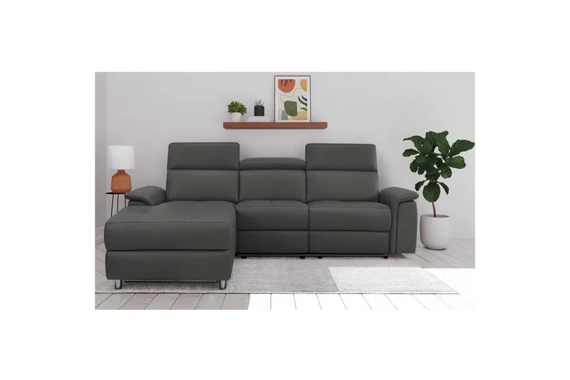 Kulmasohva 3-istuttava Pareli Musta, PU, Vasen Sähkökäyttöinen Levitettävä Tuoli - Musta, PU, Vasen Sähkökäyttöinen Levitettävä Tuoli - Huonekalut - Sohva - Nahkasohva