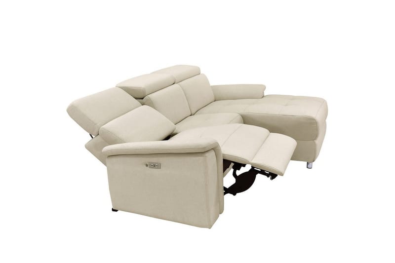 Kulmasohva 3-istuttava Pareli Valkoinen, Hiekkakangas, Sähköinen oikea lepohuone - Valkoinen, Hiekkakangas, Sähköinen oikea lepohuone - Huonekalut - Sohva - Mekanismisohva