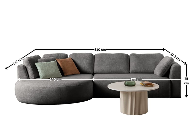 Kulmasohva Atelier Del Sofa Venezia Left (310 x 75 x 105 cm) Antrasiitti - Antrasiitti - Huonekalut - Sohva - Kulmasohva
