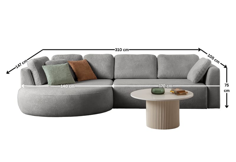 Kulmasohva Atelier Del Sofa Venezia Left (310 x 75 x 105 cm) Harmaa - Harmaa - Huonekalut - Sohva - Kulmasohva