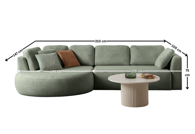 Kulmasohva Atelier Del Sofa Venezia Left (310 x 75 x 105 cm) Liquid Green - Liquid Green - Huonekalut - Sohva - Kulmasohva