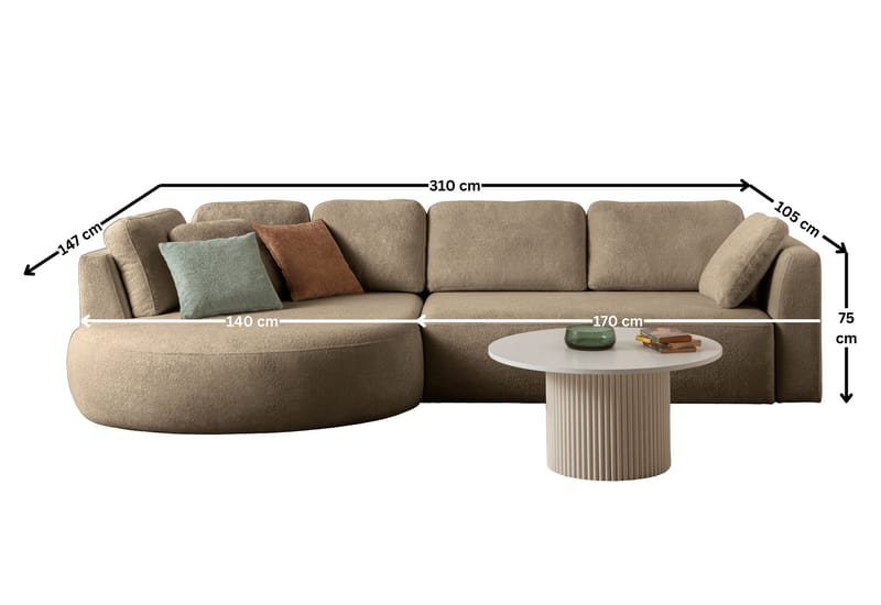 Kulmasohva Atelier Del Sofa Venezia Left (310 x 75 x 105 cm) Ruskea - Ruskea - Huonekalut - Sohva - Kulmasohva