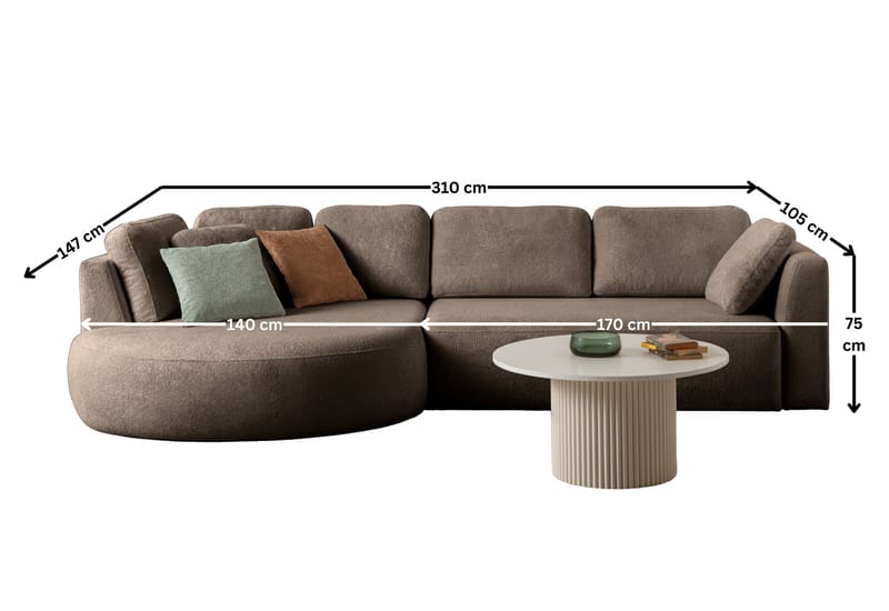 Kulmasohva Atelier Del Sofa Venezia Left (310 x 75 x 105 cm) Tummanruskea - Tummanruskea - Huonekalut - Sohva - Kulmasohva