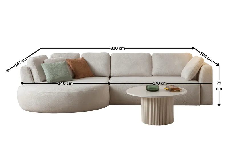 Kulmasohva Atelier Del Sofa Venezia Left (310 x 75 x 105 cm) Valkoinen - Valkoinen - Huonekalut - Sohva - Kulmasohva