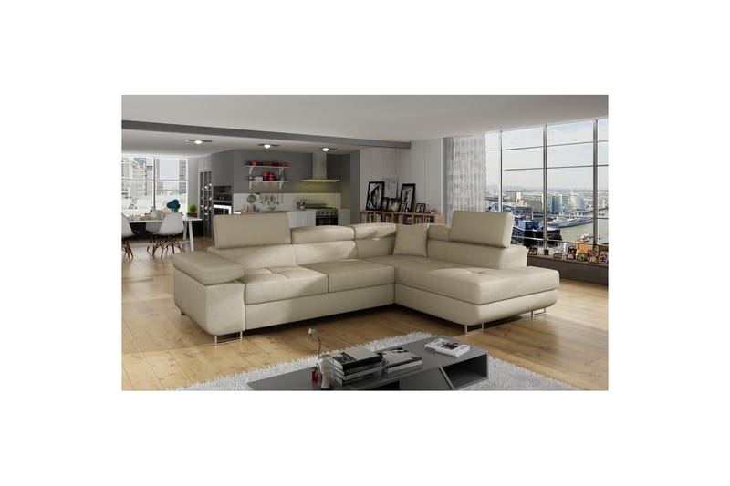 Kulmasohva Eltap Anton 272x203x85 cm - Jarell 18, Vaalea beige, Oikea - Huonekalut - Sohva - Vuodesohva