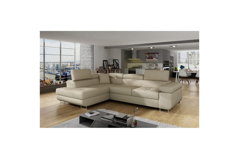 Kulmasohva Eltap Anton 272x203x85 cm - Jarell 18, Vaalea beige, Vasen - Huonekalut - Sohva - Vuodesohva