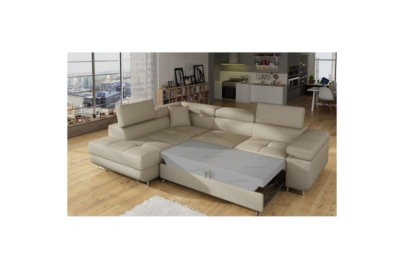 Kulmasohva Eltap Anton 272x203x85 cm - Jarell 18, Vaalea beige, Vasen - Huonekalut - Sohva - Vuodesohva