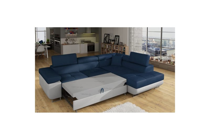 Kulmasohva Eltap Anton 272x203x85 cm - Monolith 77, Monolith 84, Sininen, Vaaleanharmaa, Oikea - Huonekalut - Sohva - Vuodesohva