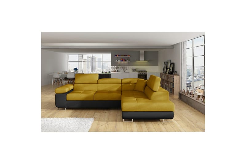 Kulmasohva Eltap Anton 272x203x85 cm - Omega 68, Soft 11, Keltainen, Musta, Oikea - Huonekalut - Sohva - Vuodesohva