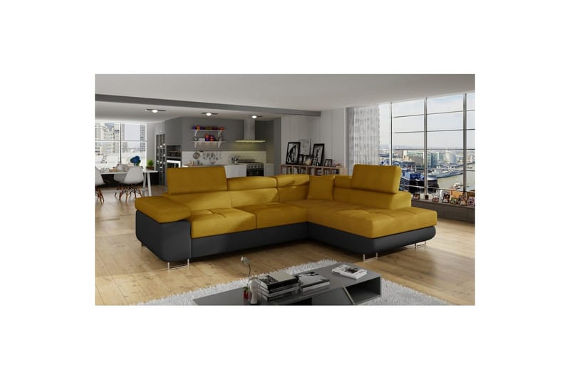 Kulmasohva Eltap Anton 272x203x85 cm - Omega 68, Soft 11, Keltainen, Musta, Oikea - Huonekalut - Sohva - Vuodesohva