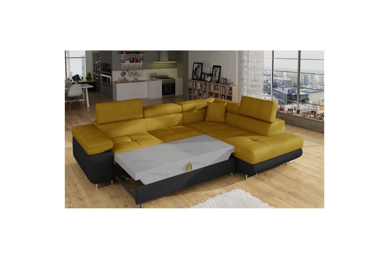 Kulmasohva Eltap Anton 272x203x85 cm - Omega 68, Soft 11, Keltainen, Musta, Oikea - Huonekalut - Sohva - Vuodesohva
