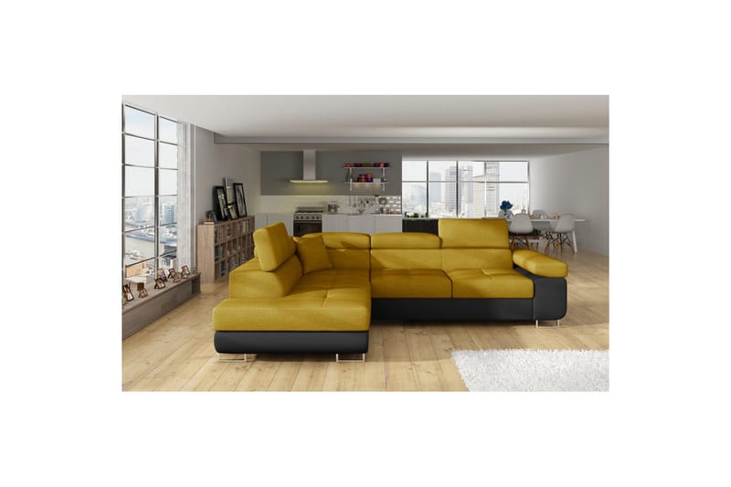 Kulmasohva Eltap Anton 272x203x85 cm - Omega 68, Soft 11, Keltainen, Musta, Vasen - Huonekalut - Sohva - Vuodesohva
