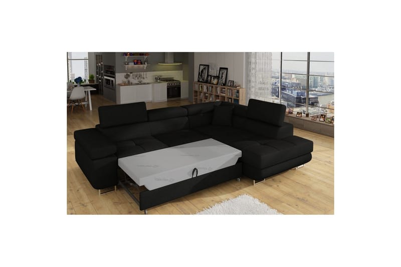 Kulmasohva Eltap Anton 272x203x85 cm - Sawana 14, Musta, Oikea - Huonekalut - Sohva - Vuodesohva