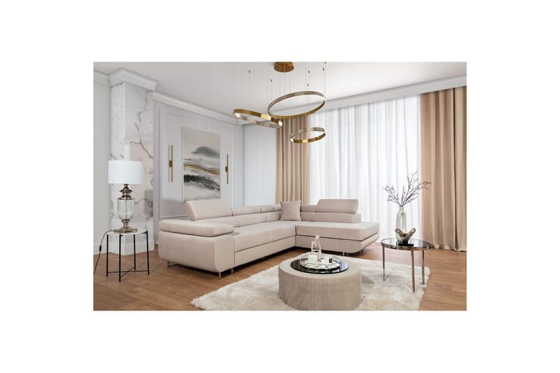 Kulmasohva Eltap Anton 272x203x85 cm - Paros 02, Beige, Oikea - Huonekalut - Sohva - Vuodesohva