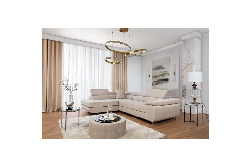 Kulmasohva Eltap Anton 272x203x85 cm - Paros 02, Beige, Vasen - Huonekalut - Sohva - Vuodesohva