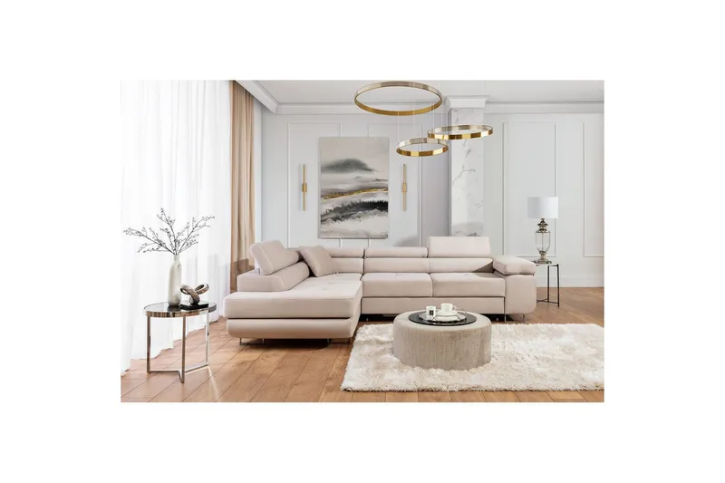 Kulmasohva Eltap Anton 272x203x85 cm - Paros 02, Beige, Vasen - Huonekalut - Sohva - Vuodesohva