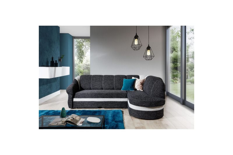 Kulmasohva Eltap Benano 250x85x180 cm - Berlin 02, Berlin 10, musta, vaaleanharmaa, Oikea - Huonekalut - Sohva - Vuodesohva