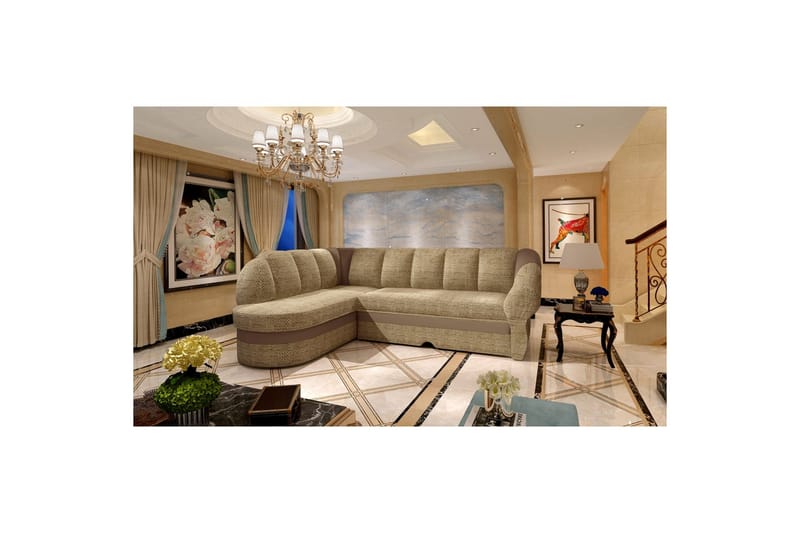 Kulmasohva Eltap Benano 250x85x180 cm - Berlin 03, Soft 15, beige, ruskea, Vasen - Huonekalut - Sohva - Vuodesohva