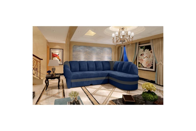 Kulmasohva Eltap Benano 250x85x180 cm - Kronos 09, Paros 06, Tummansininen, Harmaa, Oikea - Huonekalut - Sohva - Vuodesohva