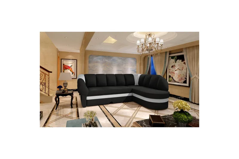 Kulmasohva Eltap Benano 250x85x180 cm - Sawana 14, Soft 17, Musta, Valkoinen, Oikea - Huonekalut - Sohva - Vuodesohva