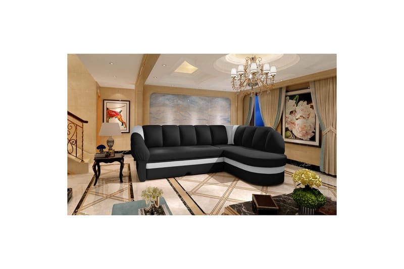 Kulmasohva Eltap Benano 250x85x180 cm - Soft 11, Soft 17, Musta, Valkoinen, Oikea - Huonekalut - Sohva - Vuodesohva