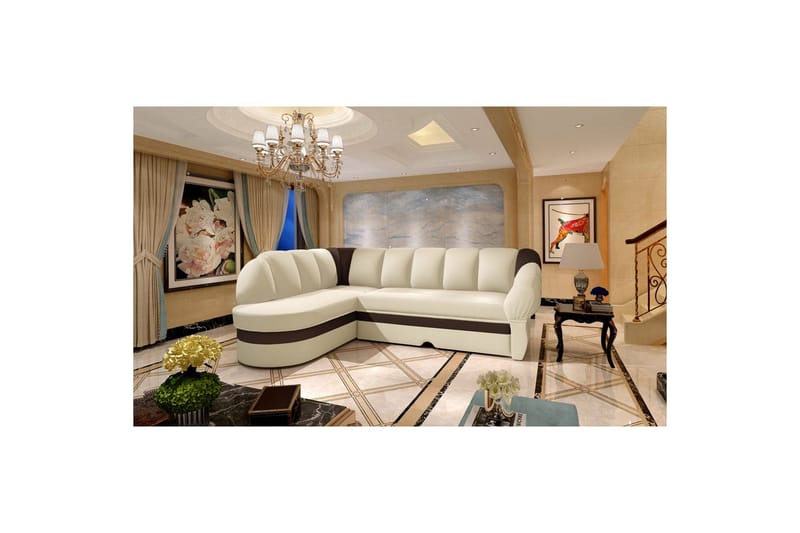 Kulmasohva Eltap Benano 250x85x180 cm - Soft 33, Soft 66, Beige, Tummanruskea, Vasen - Huonekalut - Sohva - Vuodesohva