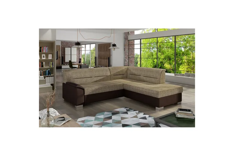 Kulmasohva Eltap Bergen 247x214x83 cm - Berlin 03, Soft 66, Beige, Tummanruskea, Oikea - Huonekalut - Sohva - Vuodesohva