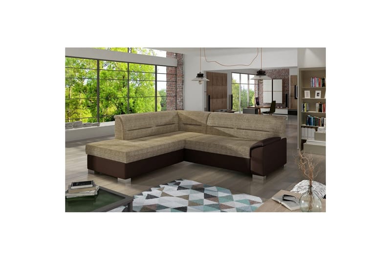 Kulmasohva Eltap Bergen 247x214x83 cm - Berlin 03, Soft 66, Beige, Tummanruskea, Vasen - Huonekalut - Sohva - Vuodesohva