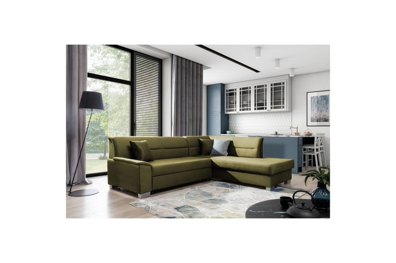 Kulmasohva Eltap Bergen 247x214x83 cm - Monolith 38, Vihreä, Oikea - Huonekalut - Sohva - Vuodesohva