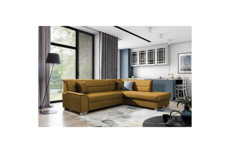 Kulmasohva Eltap Bergen 247x214x83 cm - Monolith 48, Keltainen, Oikea - Huonekalut - Sohva - Vuodesohva