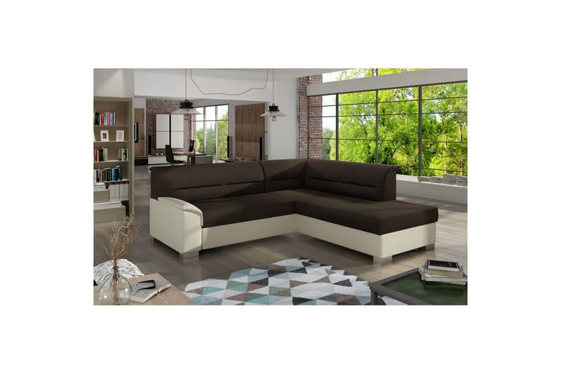 Kulmasohva Eltap Bergen 247x214x83 cm - Sawana 26, Soft 33, Tummanruskea, Beige, Oikea - Huonekalut - Sohva - Vuodesohva