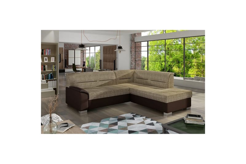 Kulmasohva Eltap Delvo 247x214x83 cm, Berlin 03, Soft 66, Beige, Tummanruskea, Oikea