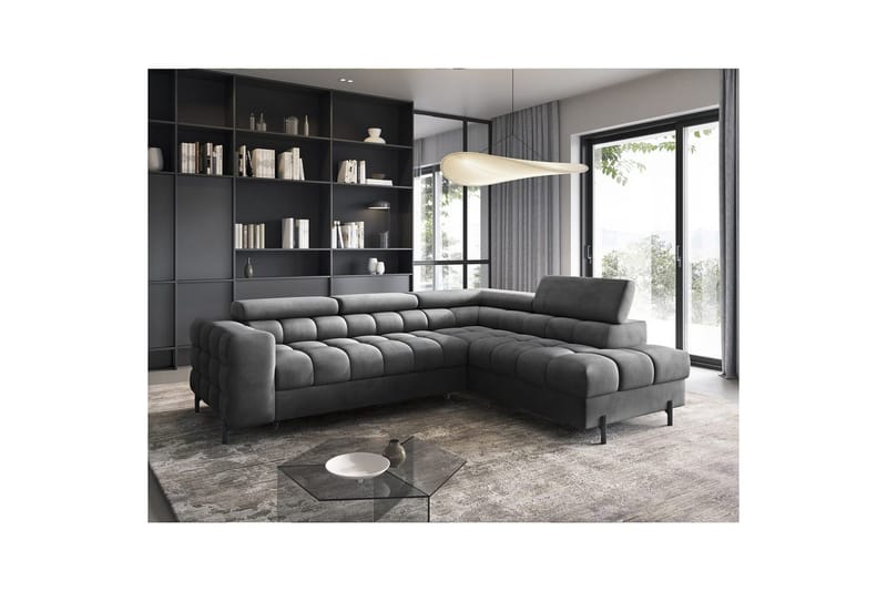 Kulmasohva Eltap Ferucce 276x200x93 cm - Paros 06, Tummanharmaa, Oikea - Huonekalut - Sohva - Vuodesohva