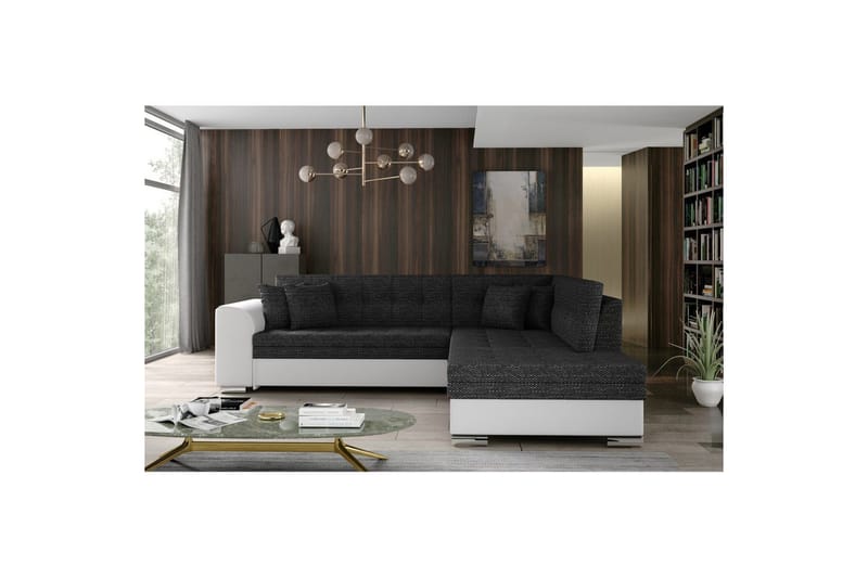 Kulmasohva Eltap Pieretta 260x207x78 cm - Berlin 02, Soft 17, Musta, Valkoinen, Oikea - Huonekalut - Sohva - Vuodesohva
