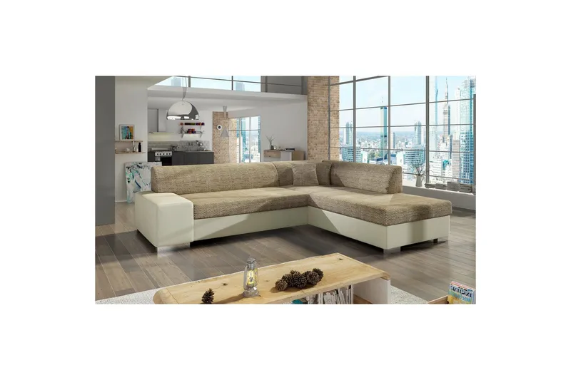 Kulmasohva Eltap Porto 278x217x74 cm - Berlin 03, Soft 33, Beige, Oikea - Huonekalut - Sohva - Vuodesohva