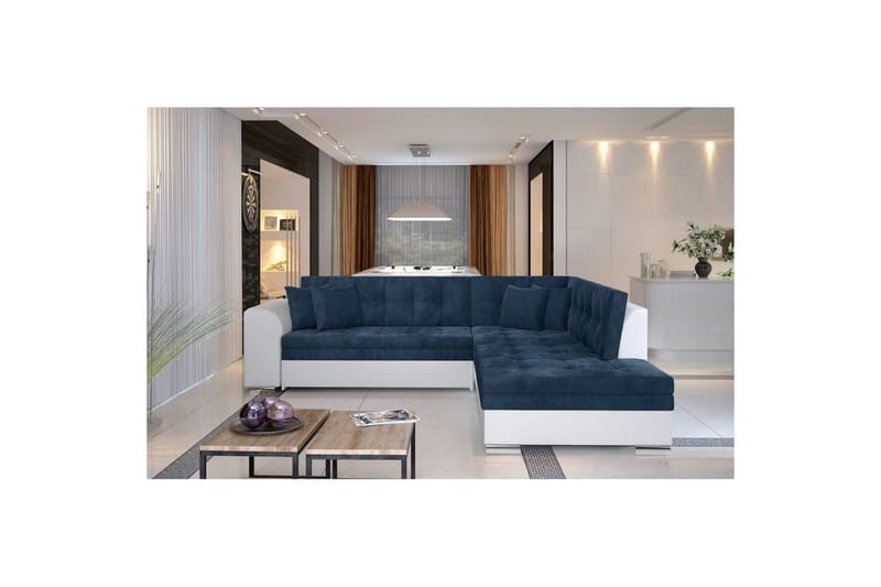 Kulmasohva Eltap Pieretta 260x207x78 cm - Kronos 09, Pehmeä 17, Tummansininen, Valkoinen, Oikea - Huonekalut - Sohva - Vuodesohva