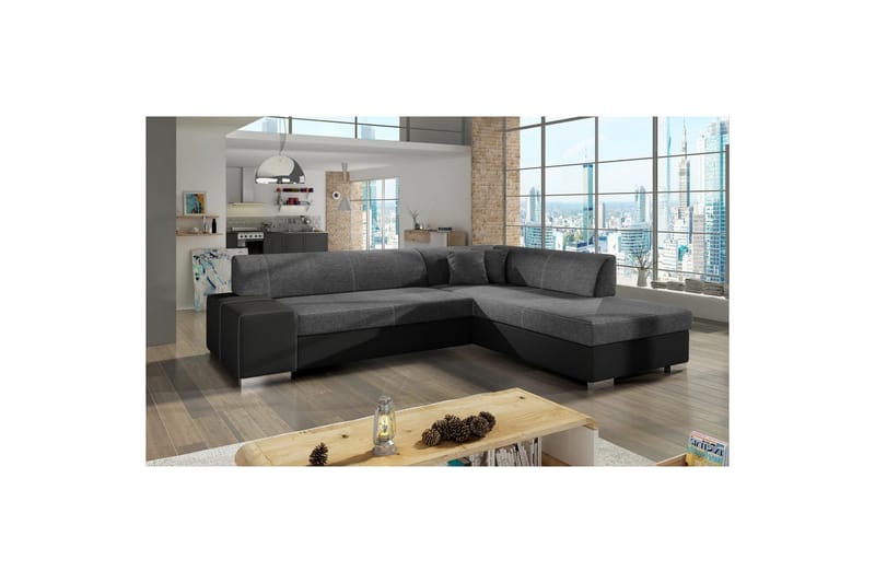 Kulmasohva Eltap Porto 278x217x74 cm - Sawana 05, Soft 11, Harmaa, Musta, Oikea - Huonekalut - Sohva - Vuodesohva