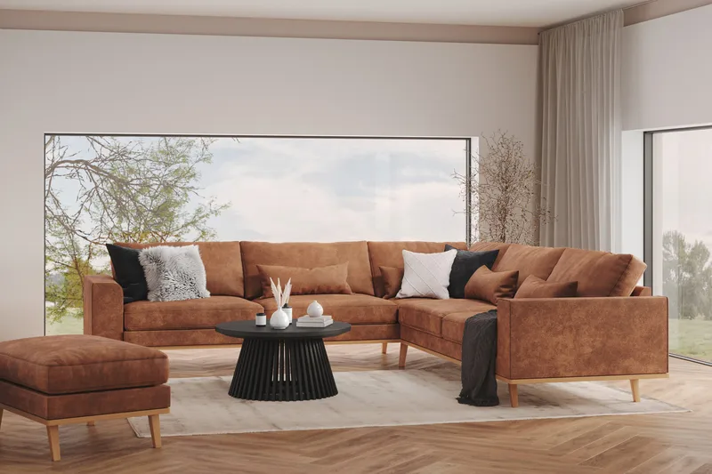 Copenhagen 6-istuttava L-muotoinen Kulmasohva Keinonahkalla - Ruskea - Huonekalut - Sohva - Kulmasohva