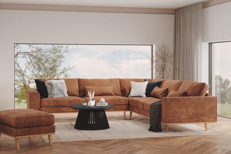 Copenhagen 6-istuttava L-muotoinen Kulmasohva Keinonahkalla - Ruskea - Huonekalut - Sohva - Kulmasohva