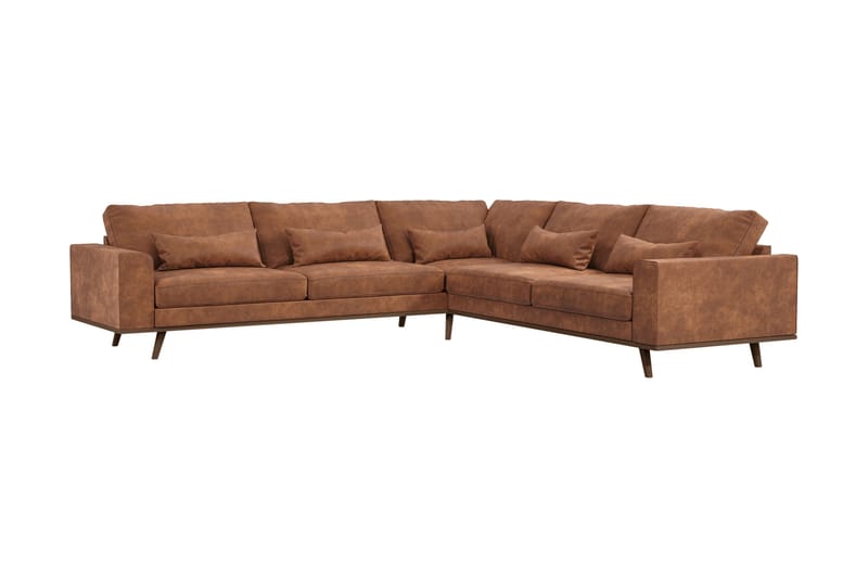 Copenhagen 6-istuttava L-muotoinen Kulmasohva Keinonahkalla - Ruskea - Huonekalut - Sohva - Kulmasohva